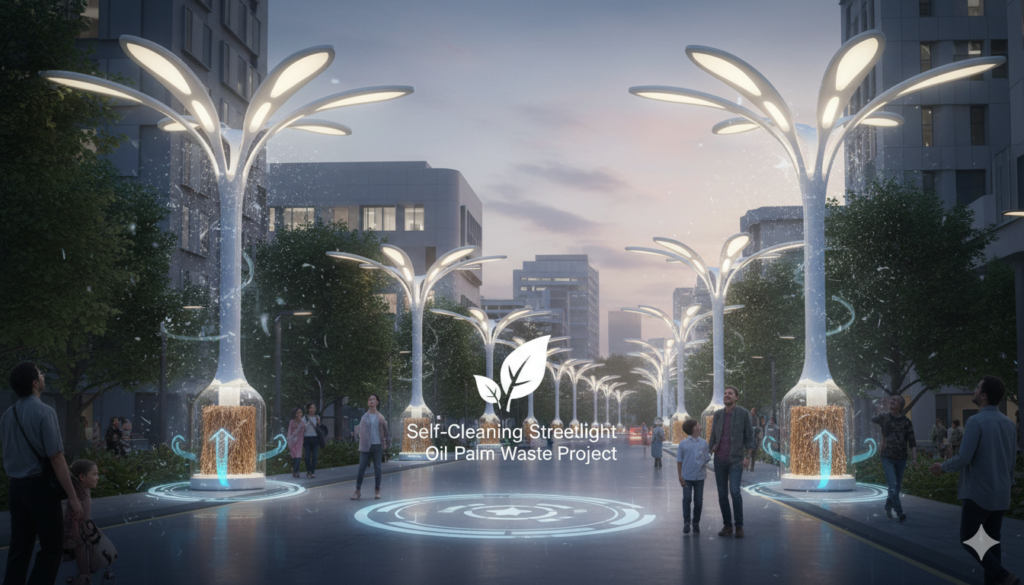 Self Cleaning Streetlight Oil Palm Waste Eco-Friendly Innovation